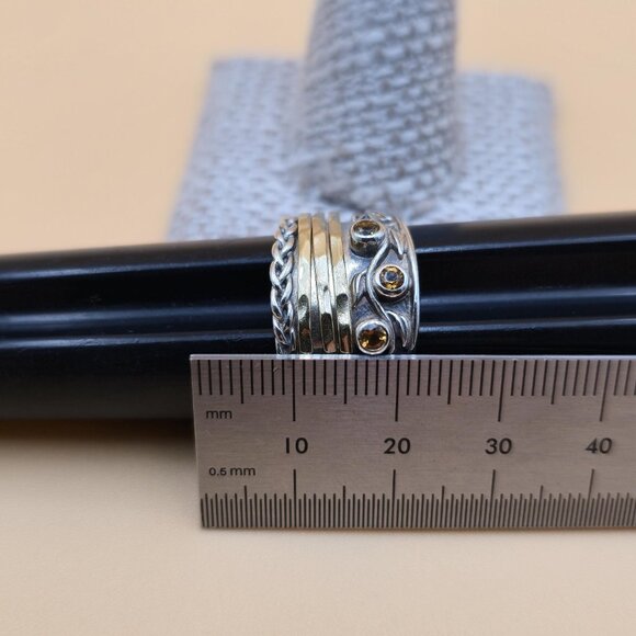 Size 10.25 Sterling Silver Triple Citrine Gem Spinner Nature Ring A5332 - Picture 9 of 10